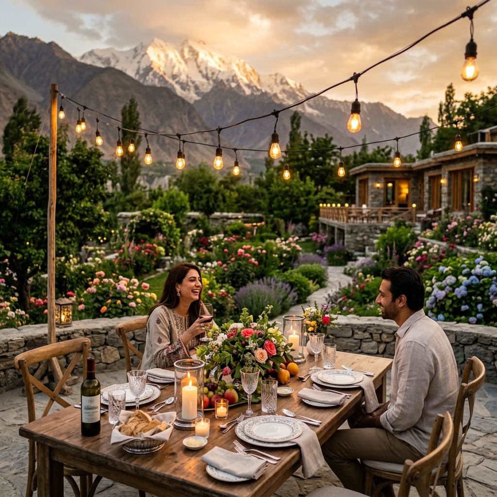 Outdoor garden dining setup